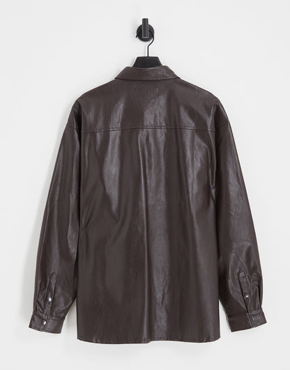 Sixth June faux leather shirt in brown