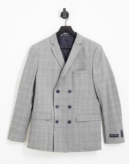 French Connection double breasted suit jacket in grey check