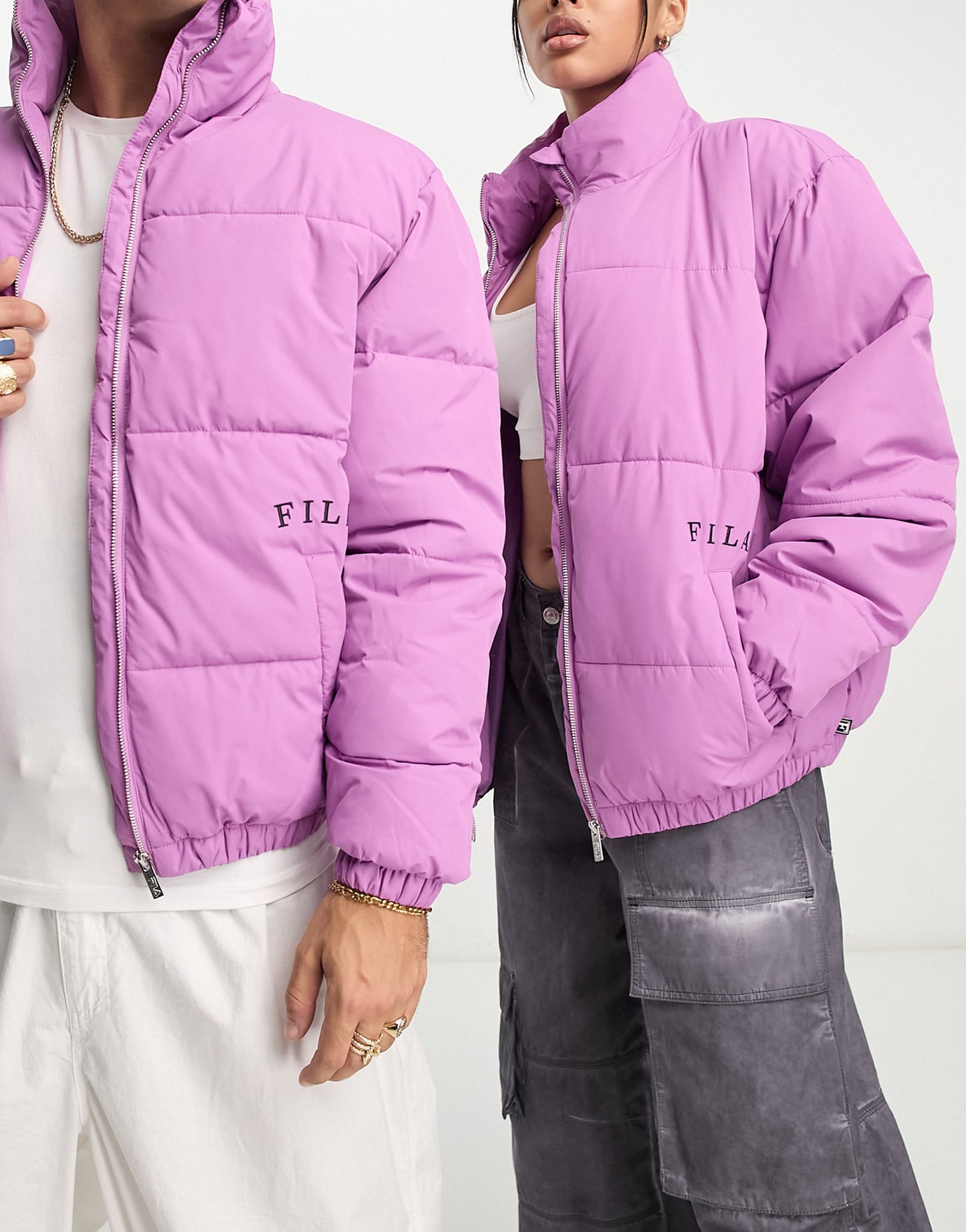 Fila Unisex colour blocked puffer with logo in purple