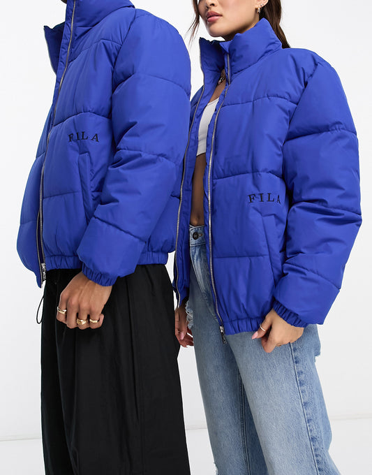 Fila Unisex colour blocked puffer with logo in blue