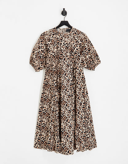 ASOS DESIGN cotton trapeze midi dress in animal print