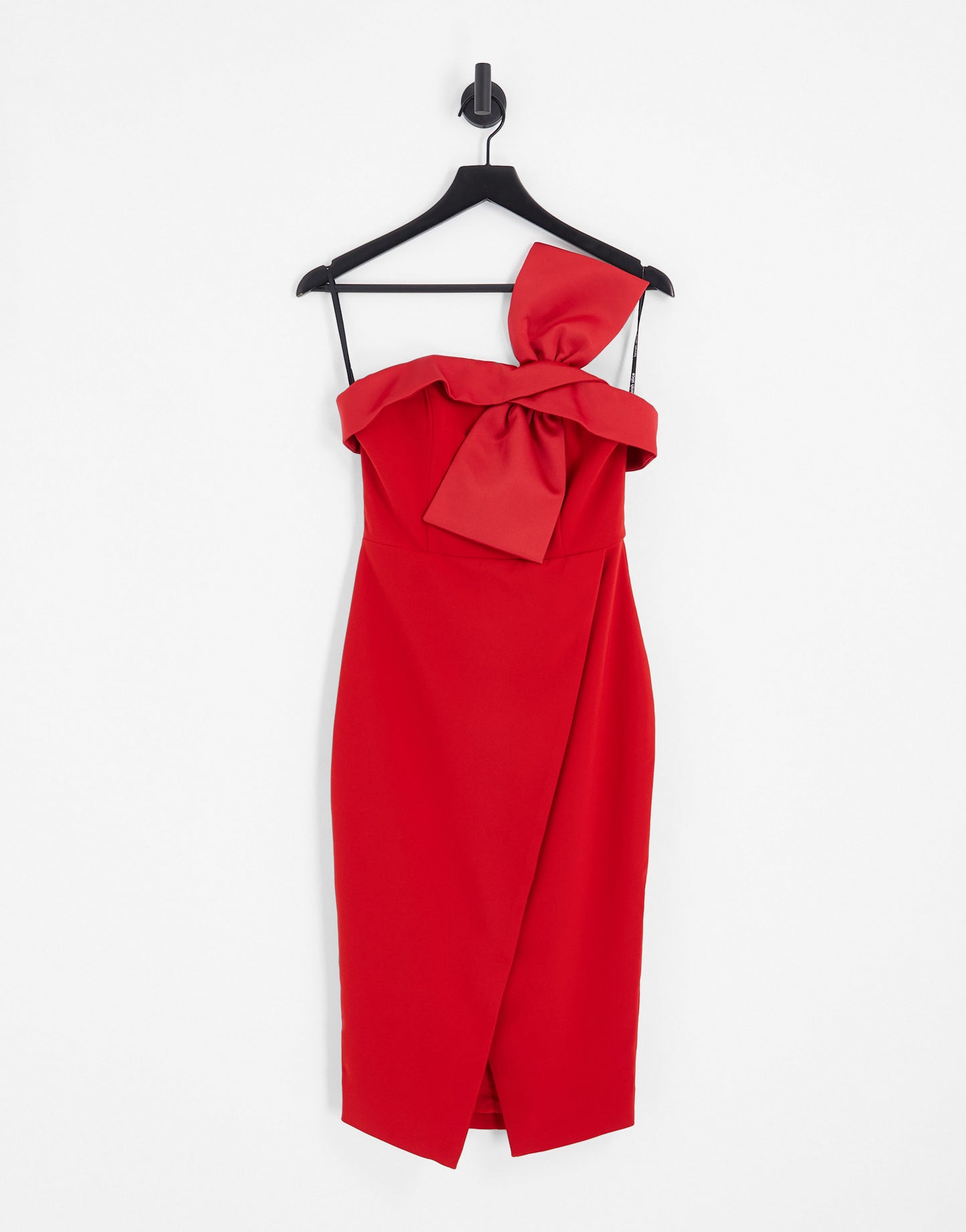 Lavish Alice bandeau bow detail wrap midi dress in red