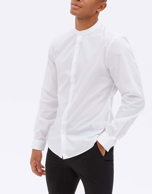 New Look long sleeve grandad shirt in white