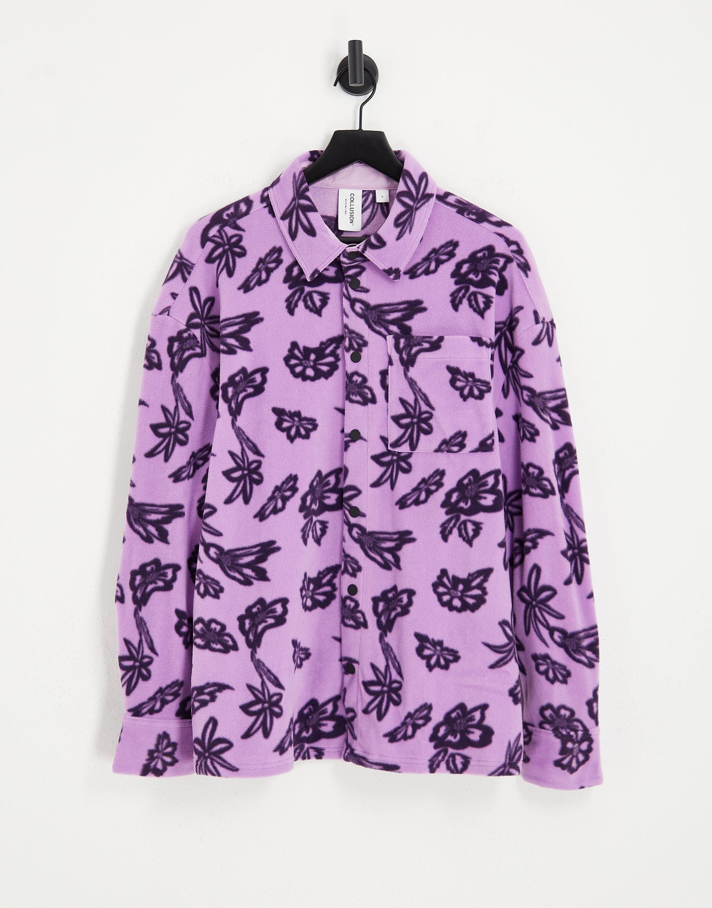 COLLUSION fleece overshirt in purple floral