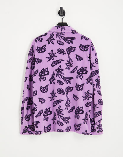 COLLUSION fleece overshirt in purple floral