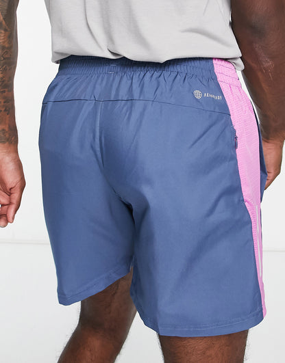 adidas Running Own The Run shorts in blue and pink