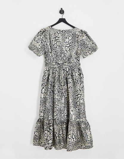 Lovedrobe Luxe Plus midaxi dress in metallic leopard jacquard