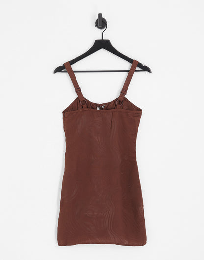 Heartbreak satin jacquard cami mini dress in chocolate brown