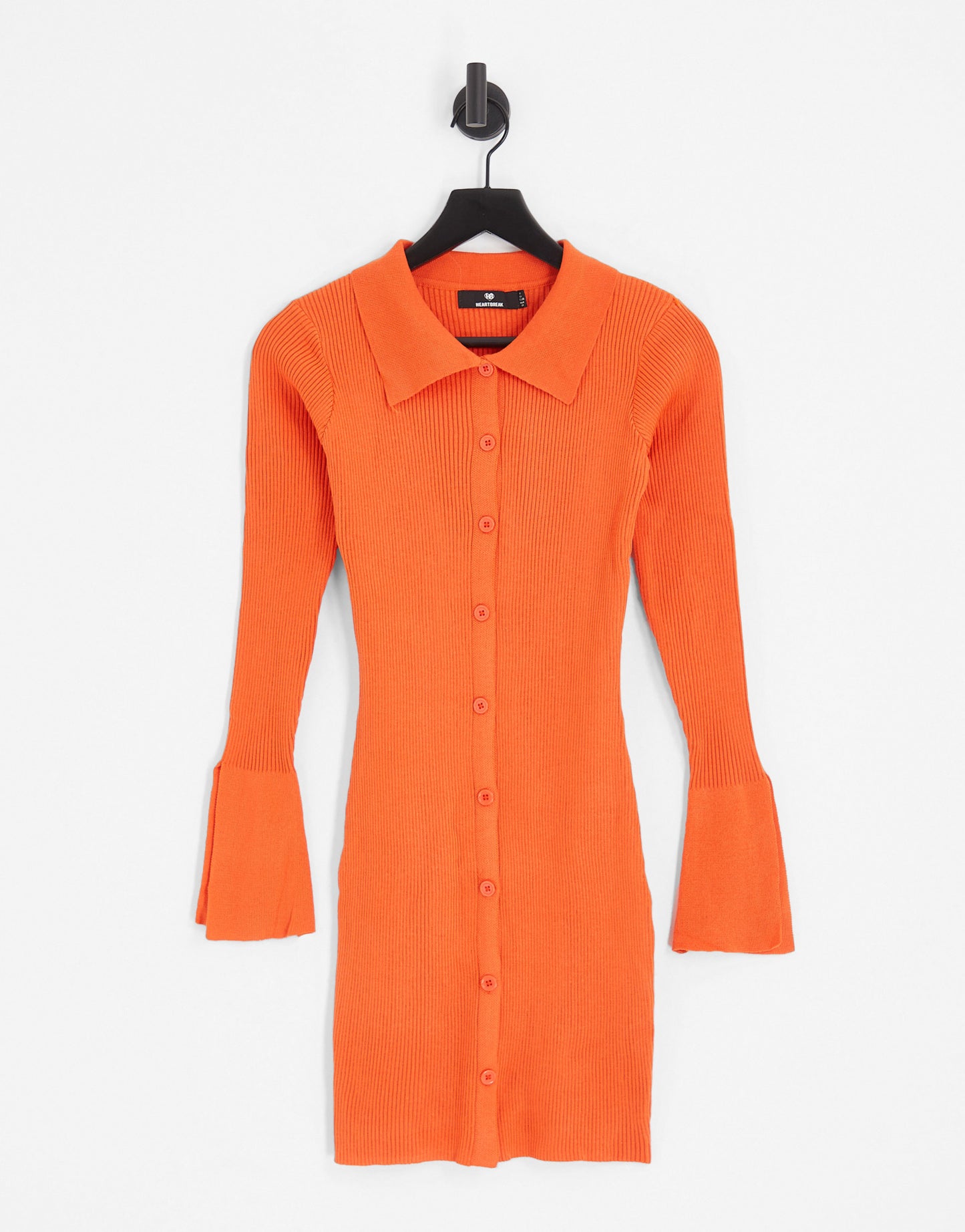 Heartbreak ribbed button through mini dress in bright orange