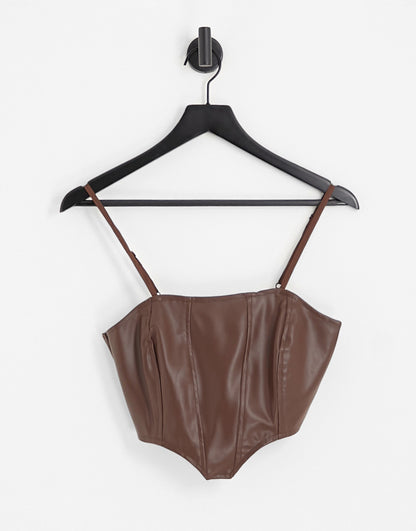 Heartbreak faux leather corset top co-ord in chocolate brown