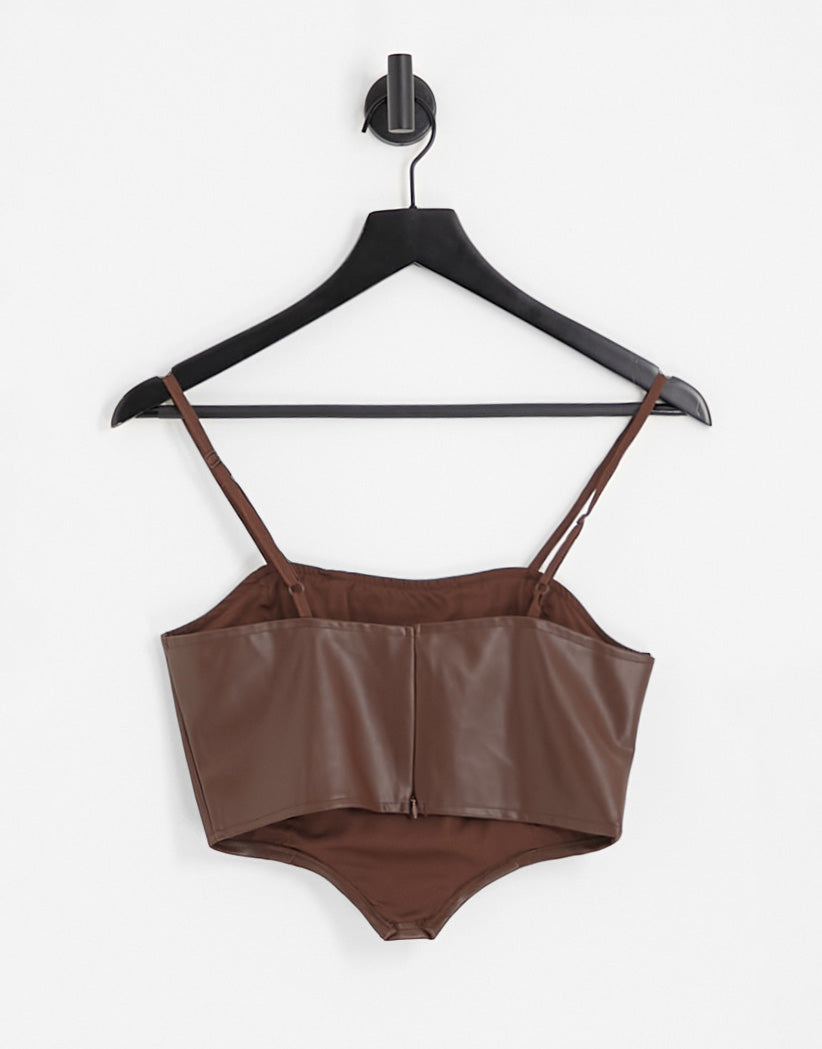 Heartbreak faux leather corset top co-ord in chocolate brown