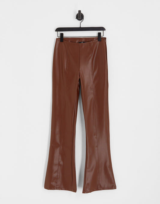 Heartbreak faux leather wide leg trousers co-ord in chocolate brown