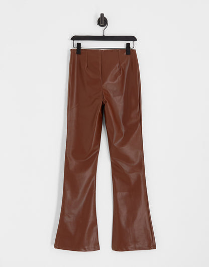 Heartbreak faux leather wide leg trousers co-ord in chocolate brown