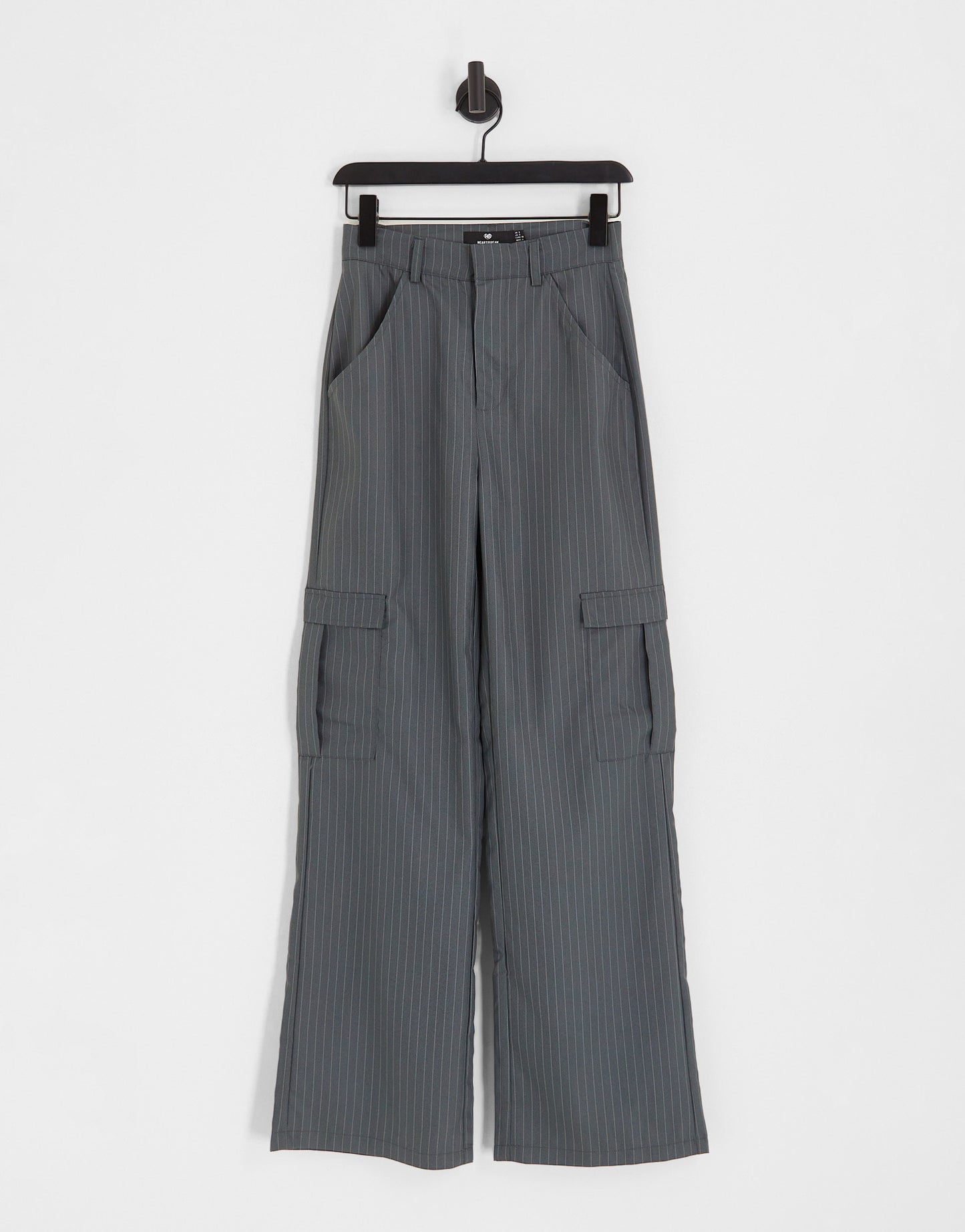 Heartbreak wide leg cargo trousers co-ord in grey pinstripe