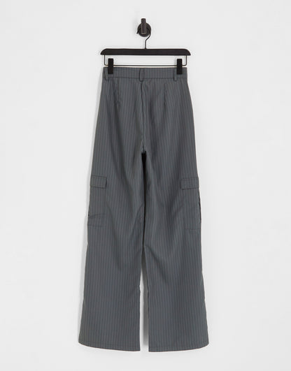 Heartbreak wide leg cargo trousers co-ord in grey pinstripe