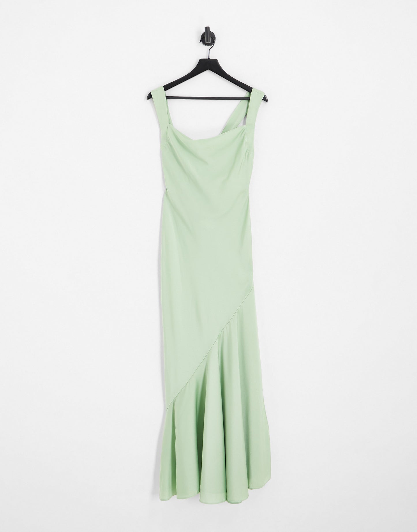 ASOS DESIGN Bridesmaid satin maxi dress with asymmetric bow back in sage