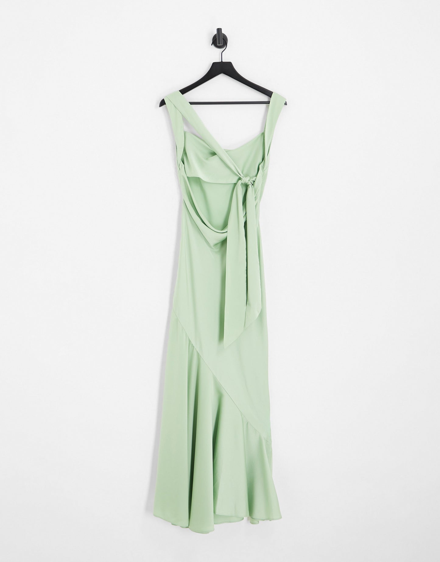 ASOS DESIGN Bridesmaid satin maxi dress with asymmetric bow back in sage