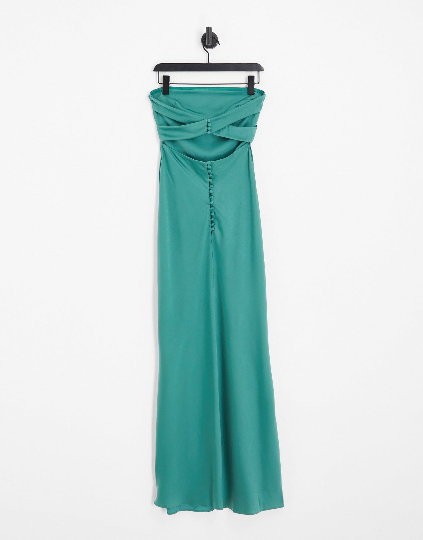 ASOS DESIGN Bridesmaid satin bandeau maxi dress with button back detail in teal