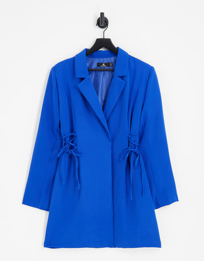 Heartbreak Plus lace up side blazer dress in cobalt blue