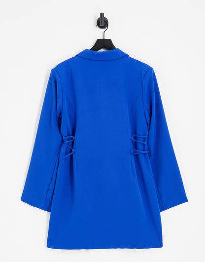 Heartbreak Plus lace up side blazer dress in cobalt blue