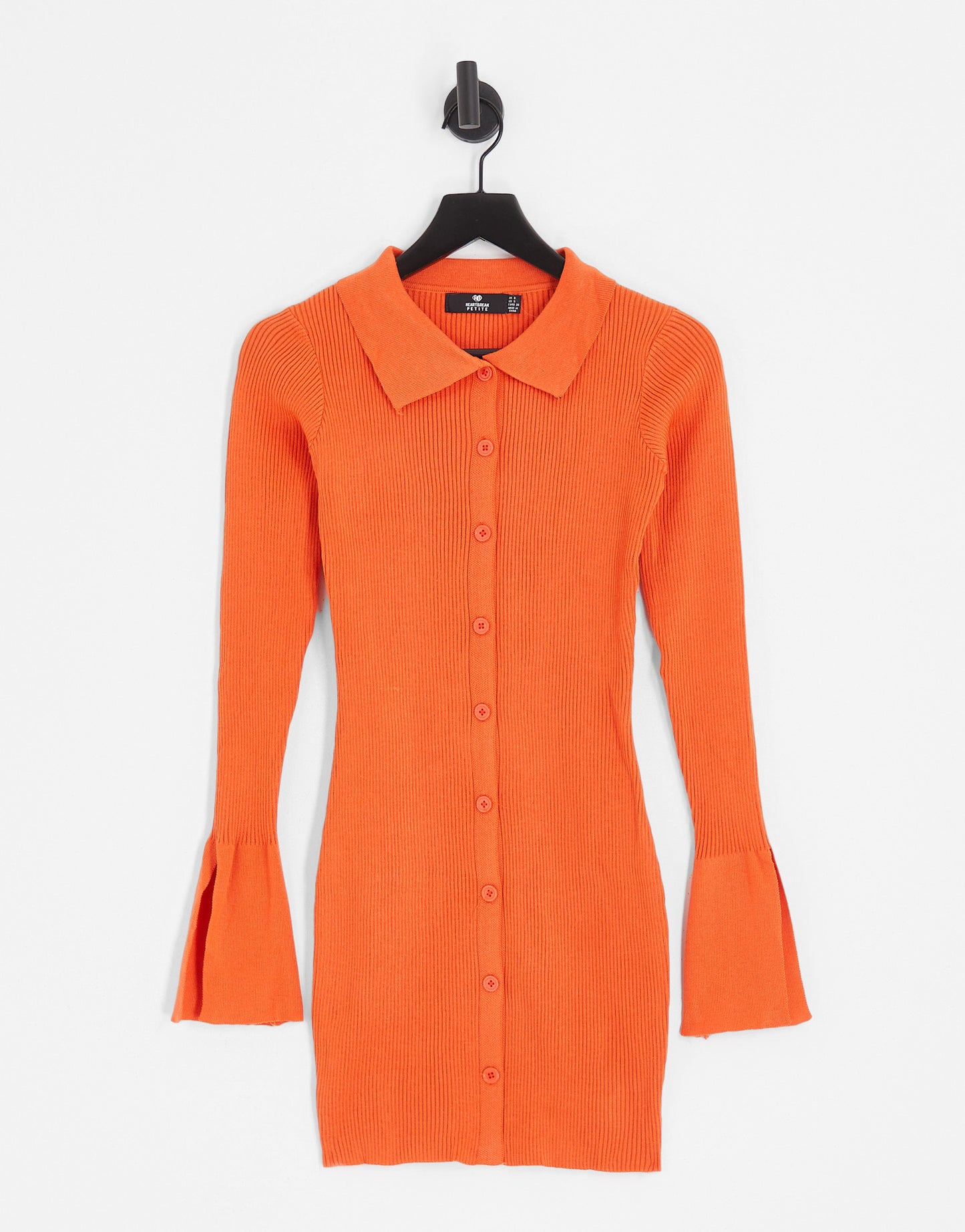 Heartbreak Petite ribbed button through mini dress in bright orange