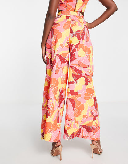 ASOS LUXE co-ord wide leg belted pleated trouser in bright floral print