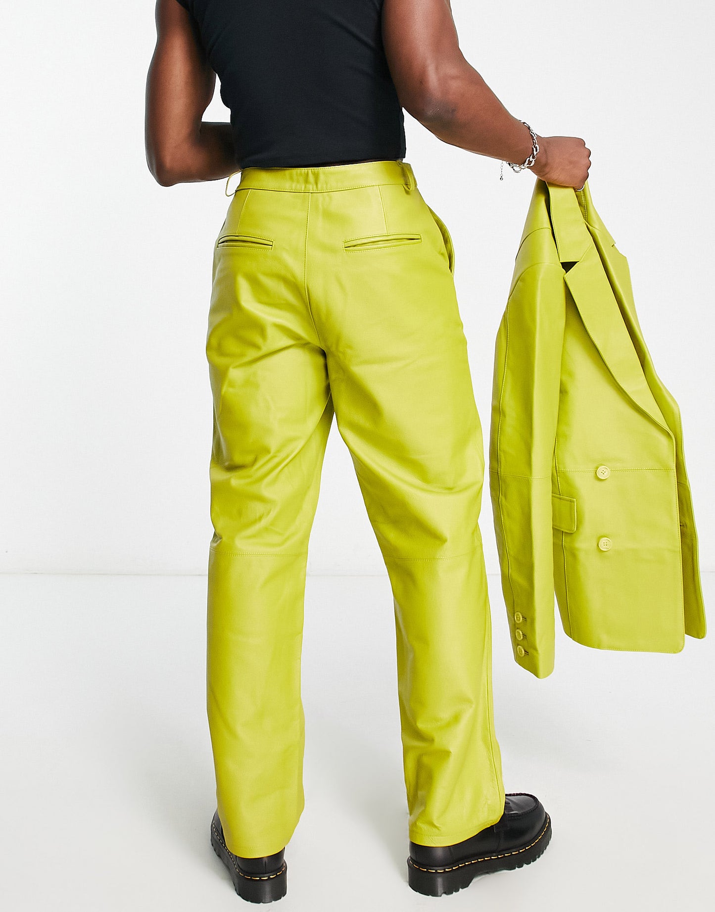 Reclaimed Vintage Limited Edition unisex leather trouser in chartreuse