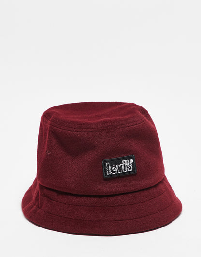 Levi's cosy poler fleece bucket hat in burgundy red with logo