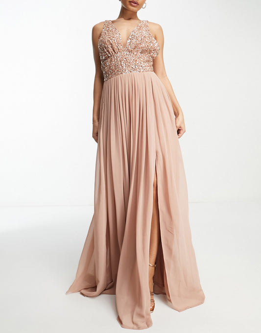 Beauut Bridesmaid embellished v-neck maxi dress in taupe