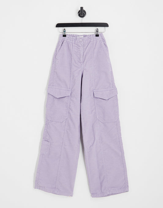 Topshop cord utility cargo straight leg trouser in lilac