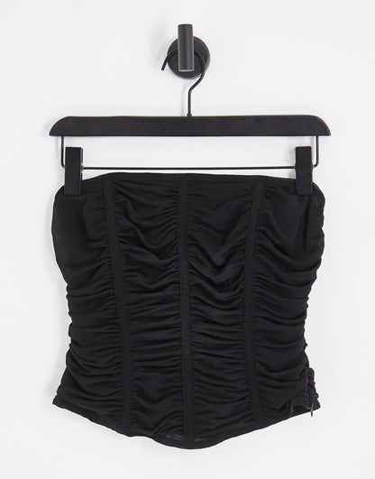 Topshop mesh corset ruched front bandeau in black