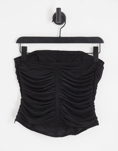 Topshop mesh corset ruched front bandeau in black