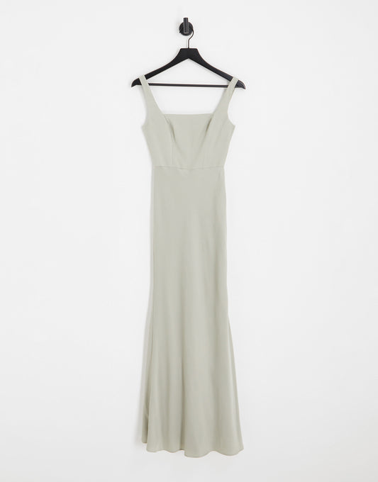 ASOS DESIGN Bridesmaid satin square neck maxi dress in sage green