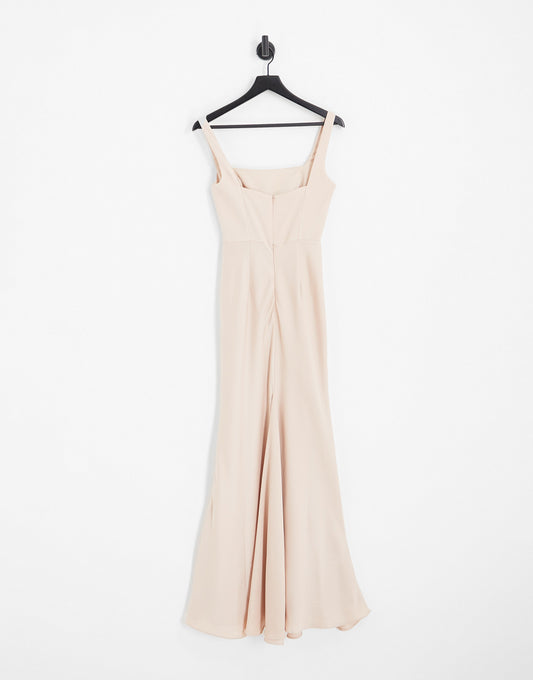 ASOS DESIGN Bridesmaid satin square neck maxi dress in blush