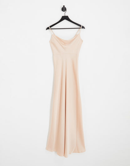 ASOS DESIGN Bridesmaid satin cowl neck maxi dress with full skirt in blush