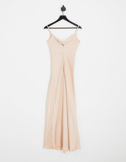 ASOS DESIGN Bridesmaid satin cowl neck maxi dress with full skirt in blush