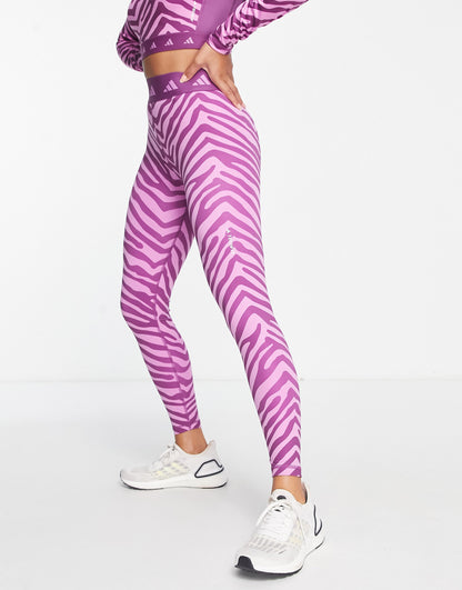 adidas Training Hyperglam lepoard 7/8 leggings in purple