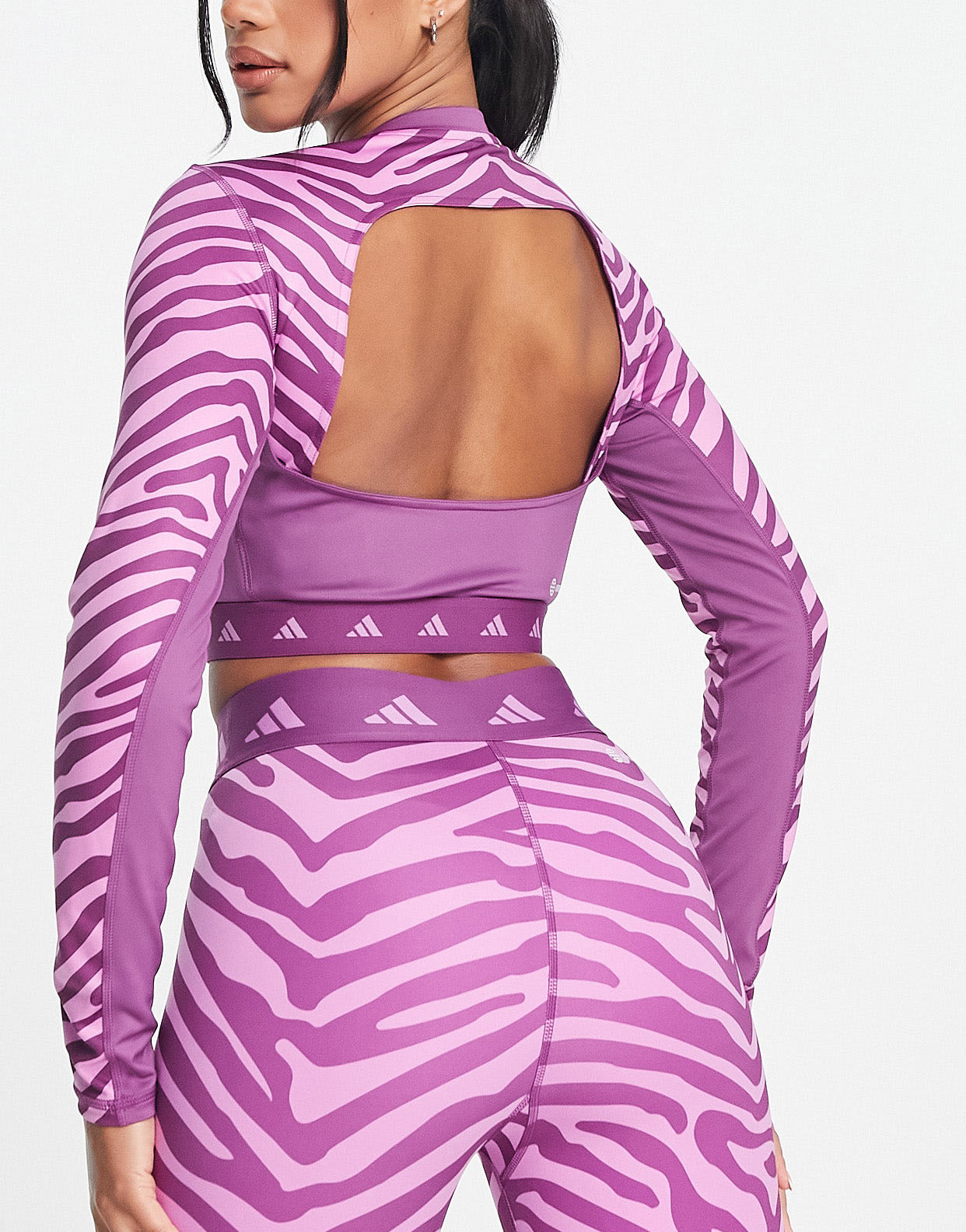 adidas Training Hyperglam zebra print crop top in purple