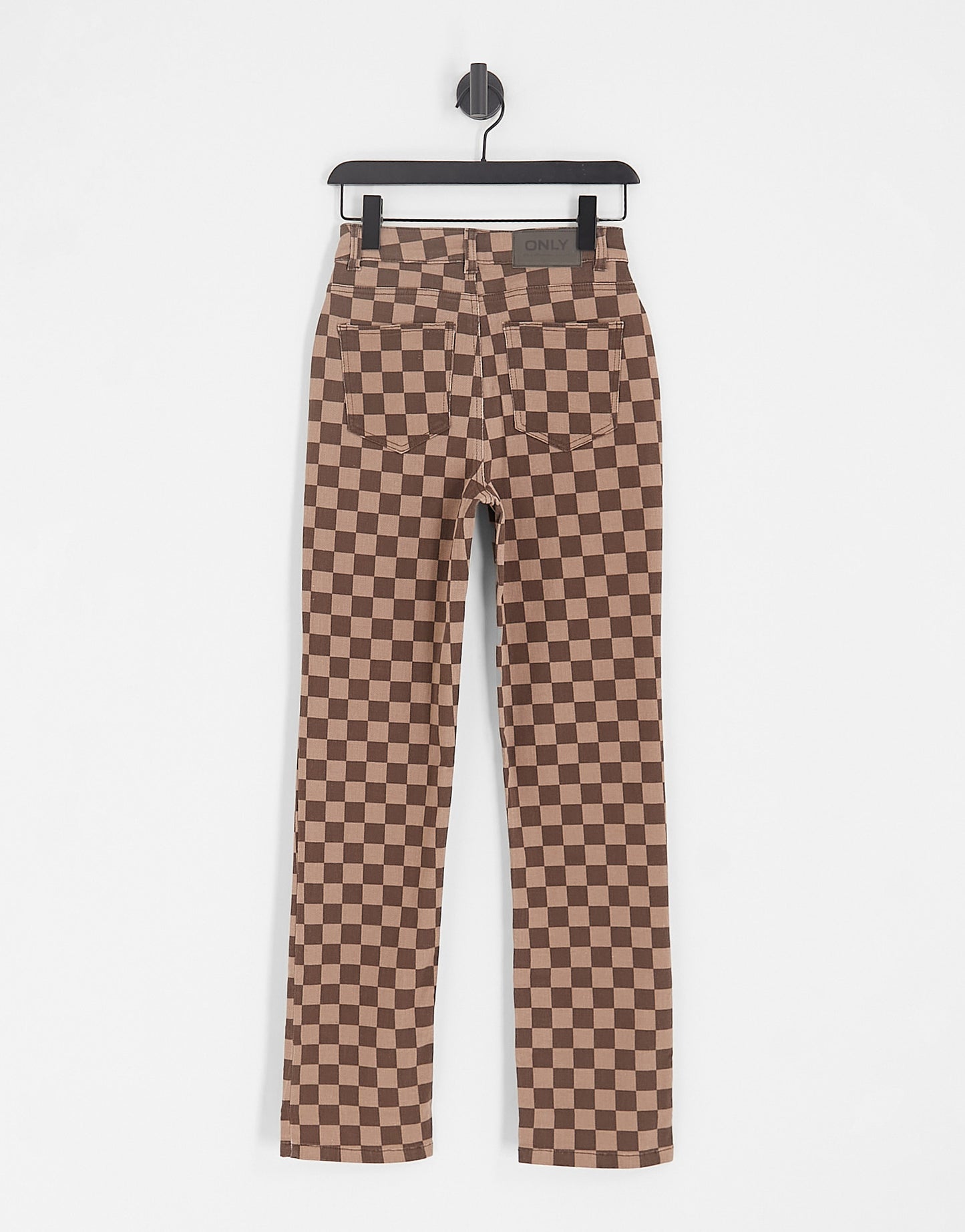 ONLY high waisted straight leg trousers in brown checkerboard