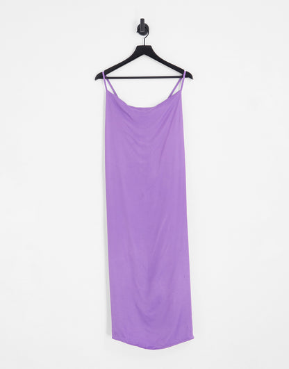 Only cowl neck satin slip maxi dress in purple