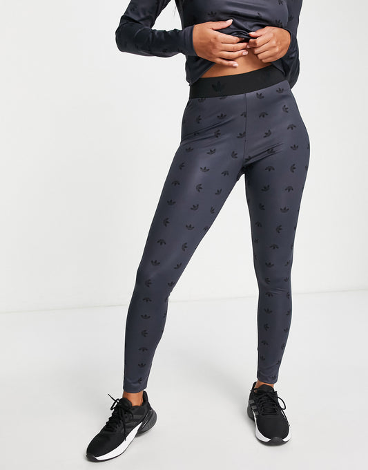 adidas Originals high waisted all over logo print leggings in grey