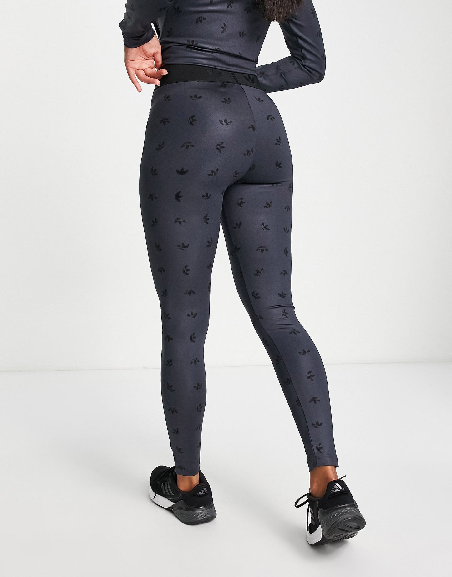 adidas Originals high waisted all over logo print leggings in grey