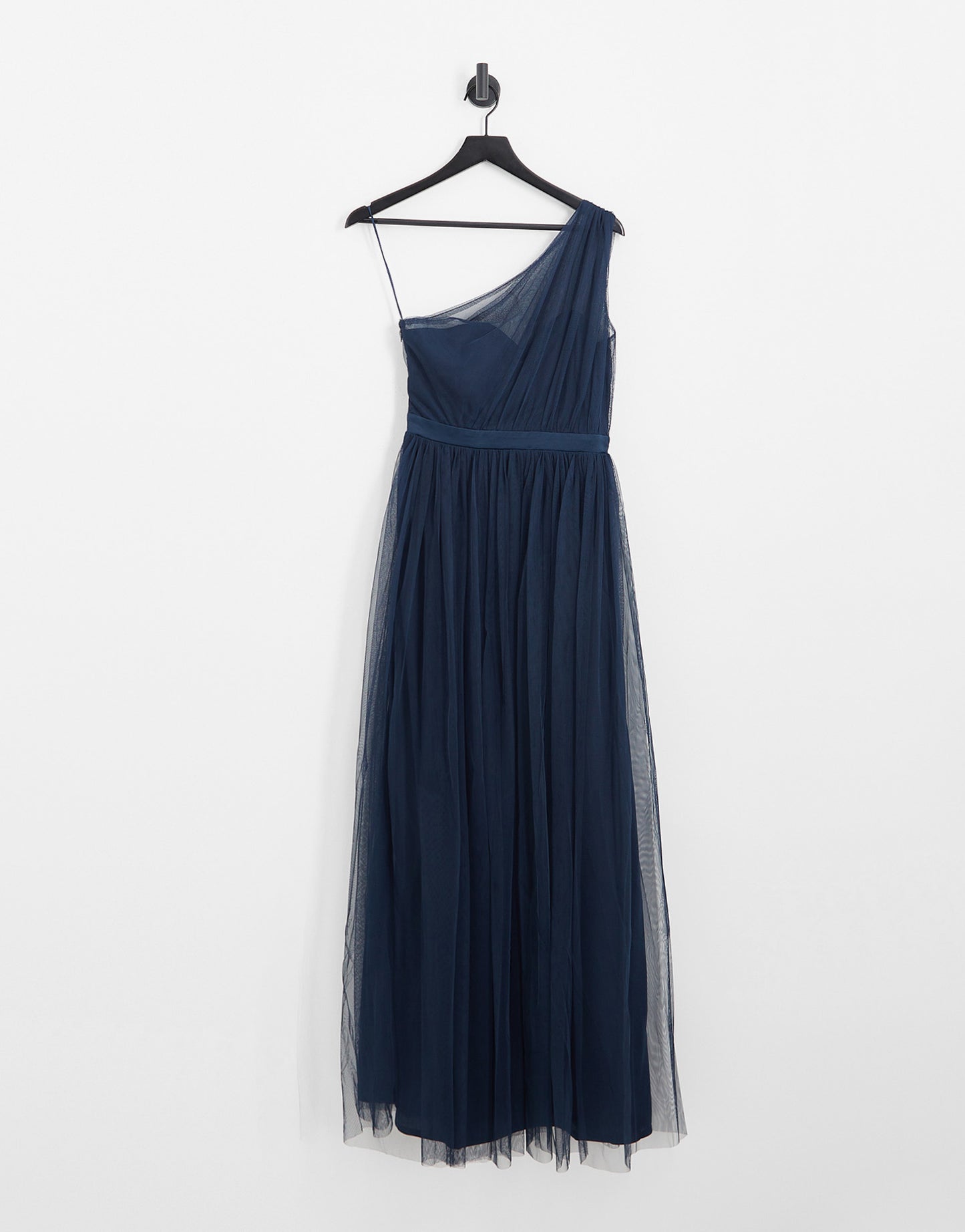 Anaya Petite Bridesmaid tulle one shoulder maxi dress in navy