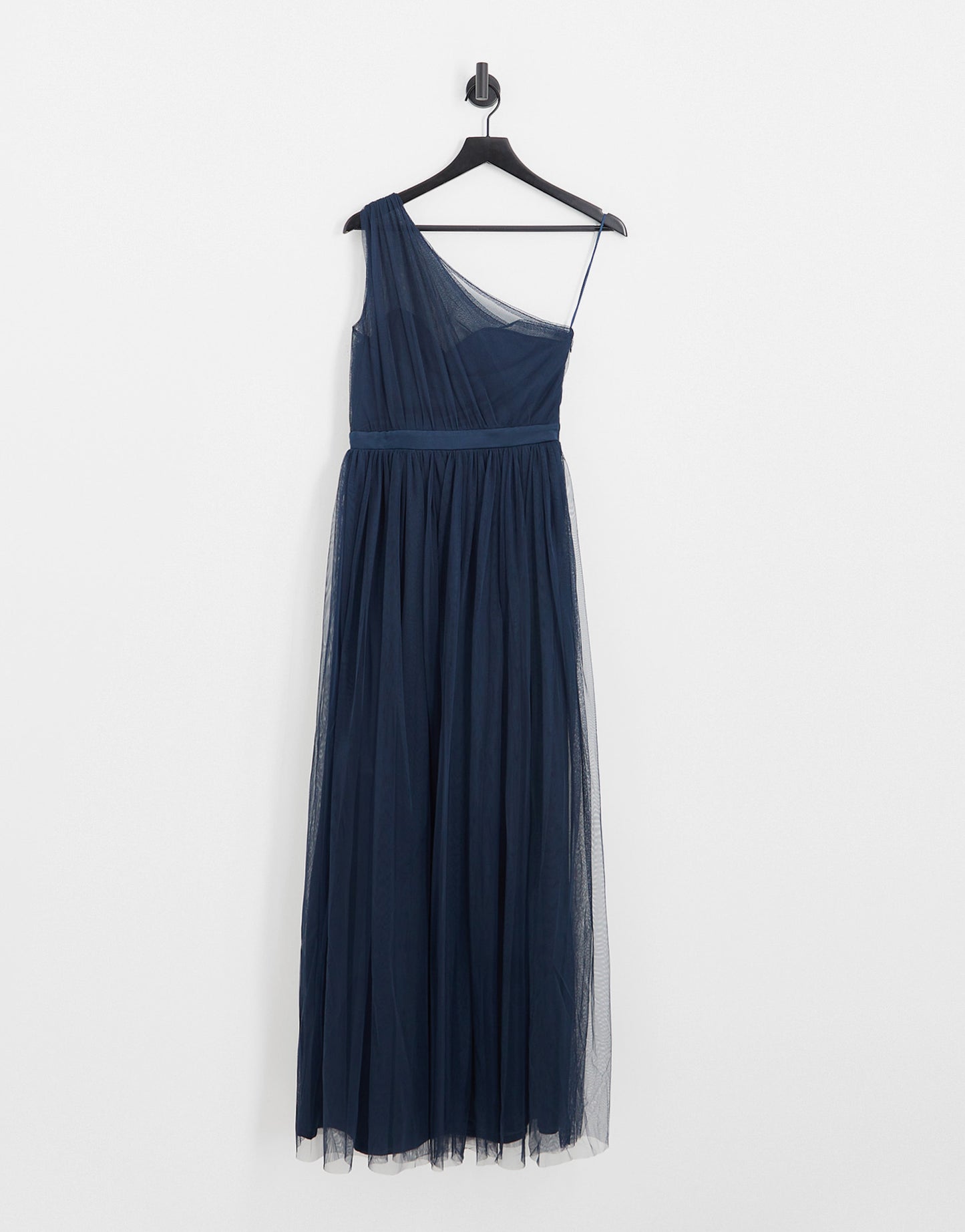 Anaya Petite Bridesmaid tulle one shoulder maxi dress in navy