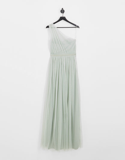 Anaya With Love Tall Bridesmaid tulle one shoulder maxi dress in sage green