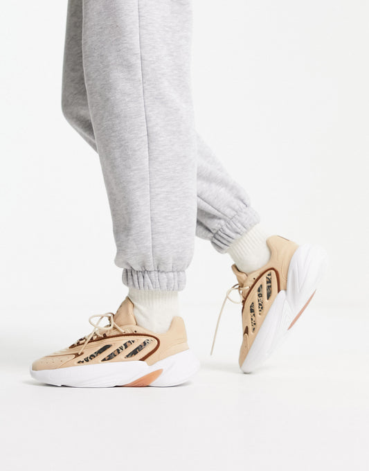 adidas Originals Ozelia trainers with leopard stripes in beige