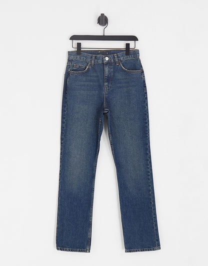 ASOS DESIGN mid rise straight jeans in dark blue