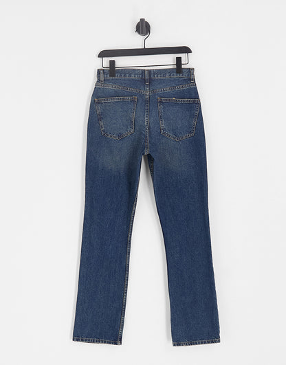 ASOS DESIGN mid rise straight jeans in dark blue