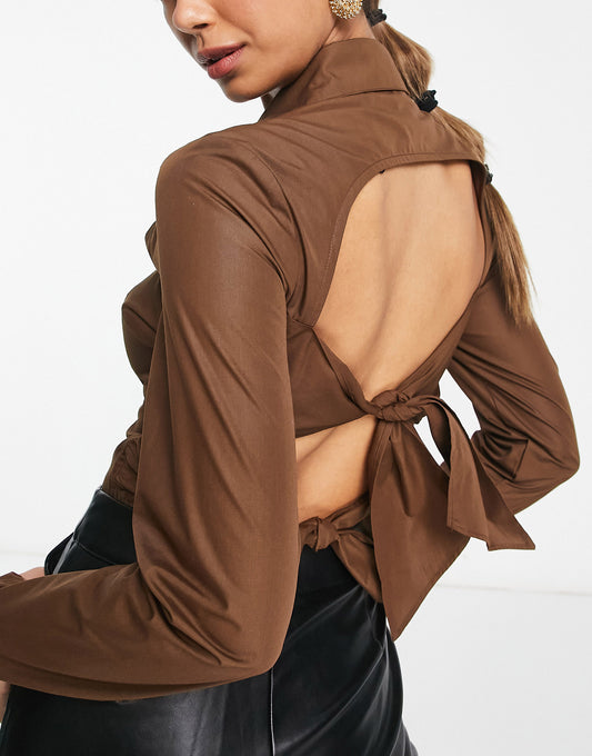 Lola May strappy open back top in brown