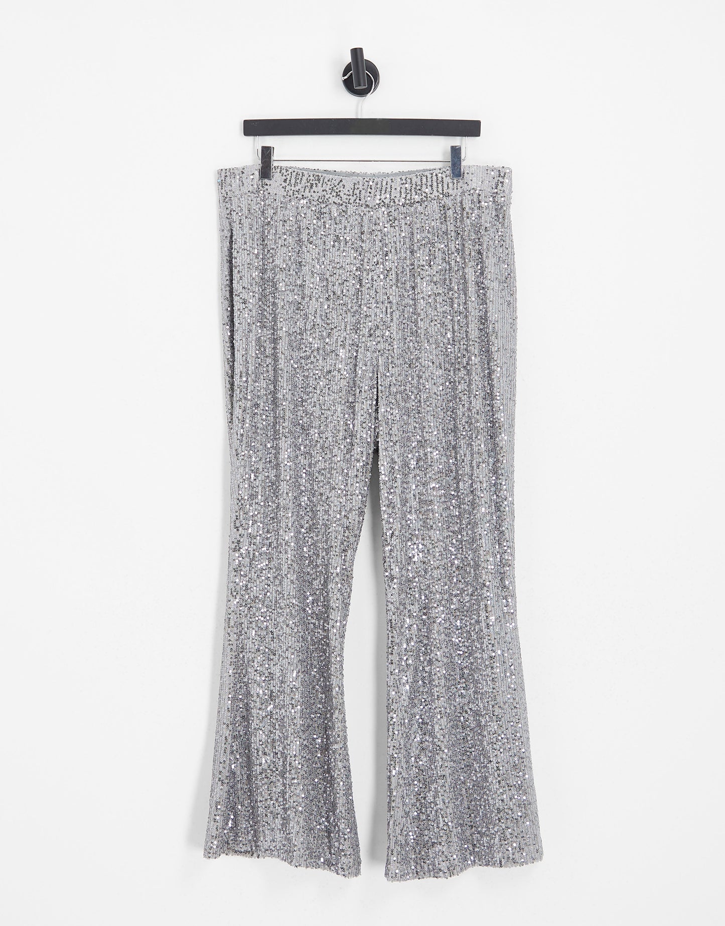 ASOS DESIGN Curve jersey sequin flare trouser in gunmetal